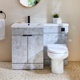 Homestylestore1105mm Concrete Grey Left Hand Bathroom Combination Vanity Toilet Unit And Black Finger Pull Handles - thumbnail 2
