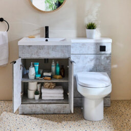 Homestylestore1105mm Concrete Grey Left Hand Bathroom Combination Vanity Toilet Unit And Black Finger Pull Handles - thumbnail 3