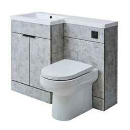 Homestylestore1105mm Concrete Grey Left Hand Bathroom Combination Vanity Toilet Unit And Black Finger Pull Handles