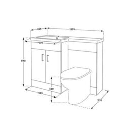Homestylestore1105mm Concrete Grey Left Hand Bathroom Combination Vanity Toilet Unit And Black Finger Pull Handles - thumbnail 5