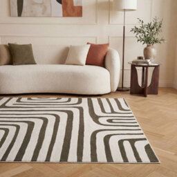 The Rugs Loft Olive And Ivory Curved Line Living Room Area Rug And Runners Soft Pile - thumbnail 4