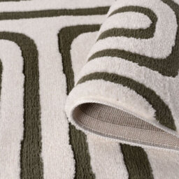 The Rugs Loft Olive And Ivory Curved Line Living Room Area Rug And Runners Soft Pile - thumbnail 6