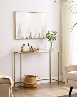 Songmics Console Table, Tempered Glass Table, Modern Sofa Or Entryway Table, Metal Frame, Sturdy, Adjustable Feet, For Living Room - image 1