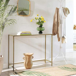 Songmics Console Table, Tempered Glass Table, Modern Sofa Or Entryway Table, Metal Frame, Sturdy, Adjustable Feet, For Living Room - thumbnail 4