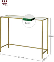 Songmics Console Table, Tempered Glass Table, Modern Sofa Or Entryway Table, Metal Frame, Sturdy, Adjustable Feet, For Living Room - thumbnail 2