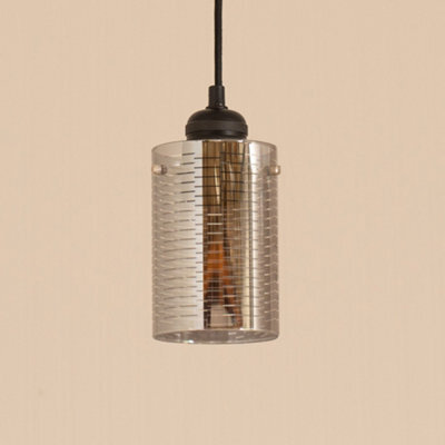 Valuelights Elsie Smoked Glass Patterned Ceiling Small Cylinder Lamp Shade (D)10Cm - image 1