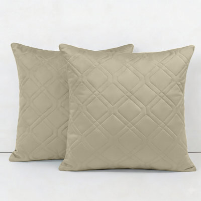 Ameha Beige Embossed Diamond Velvet Cushion Cover, 18X18 Inch, Pack Of 2, Anti Allergic, Breathable & Ultra Soft