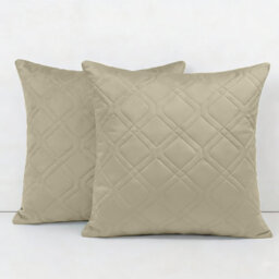 Ameha Beige Embossed Diamond Velvet Cushion Cover, 18X18 Inch, Pack Of 2, Anti Allergic, Breathable & Ultra Soft