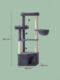 LEDREM Cat Tree, 48.5 X 48.5 X 140.7 Cm, Cat Tower Cats, With Cave, Large Platforms, Plush Balls, Hammock, Dark Grey - thumbnail 4