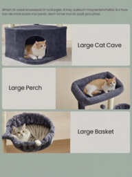 LEDREM Cat Tree, 48.5 X 48.5 X 140.7 Cm, Cat Tower Cats, With Cave, Large Platforms, Plush Balls, Hammock, Dark Grey - thumbnail 6
