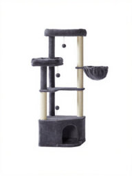 LEDREM Cat Tree, 48.5 X 48.5 X 140.7 Cm, Cat Tower Cats, With Cave, Large Platforms, Plush Balls, Hammock, Dark Grey - thumbnail 3