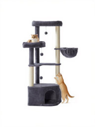 LEDREM Cat Tree, 48.5 X 48.5 X 140.7 Cm, Cat Tower Cats, With Cave, Large Platforms, Plush Balls, Hammock, Dark Grey - thumbnail 2