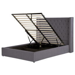 Beliani Ottoman Bed Velvet Lubbon 140 X 200 Cm (Eu Double) Grey - thumbnail 1