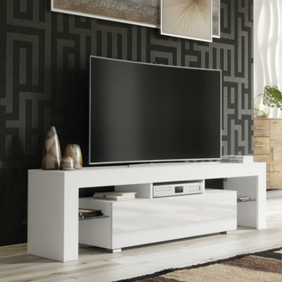 Tv Unit 160Cm Modern White With High Gloss Doors - Creative Furniture - image 1