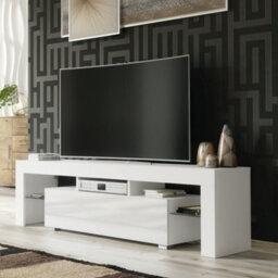 Tv Unit 160Cm Modern White With High Gloss Doors - Creative Furniture - thumbnail 4