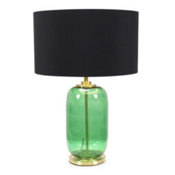 Valuelights Leigh Forest Green Glass And Gold Detail Table Lamp With Black/gold Shade - thumbnail 2