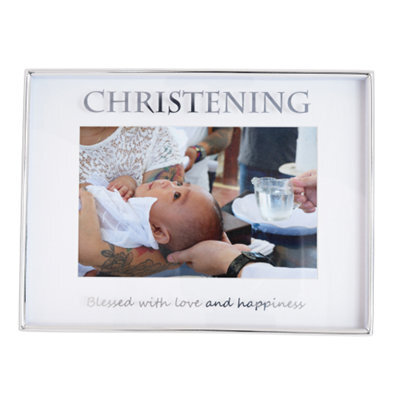 Happy Homewares Silver Christening 4X6 Picture Frame For Wall Or Table Use - image 1