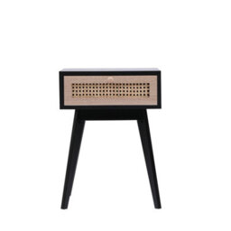 Spot On Dealz Bedside Table With 1 Drawer Mdf Wood Frame Cabinet With Rattan Decoration Wooden Legs Hallway - thumbnail 3