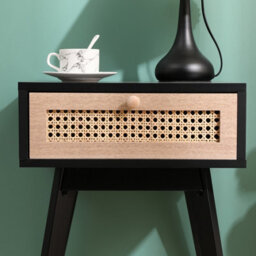Spot On Dealz Bedside Table With 1 Drawer Mdf Wood Frame Cabinet With Rattan Decoration Wooden Legs Hallway - thumbnail 4