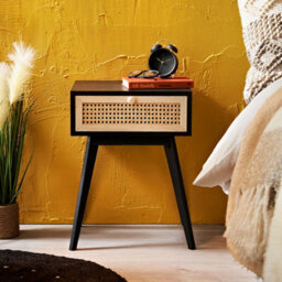 Spot On Dealz Bedside Table With 1 Drawer Mdf Wood Frame Cabinet With Rattan Decoration Wooden Legs Hallway