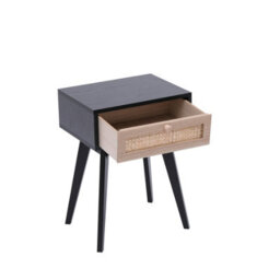 Spot On Dealz Bedside Table With 1 Drawer Mdf Wood Frame Cabinet With Rattan Decoration Wooden Legs Hallway - thumbnail 2