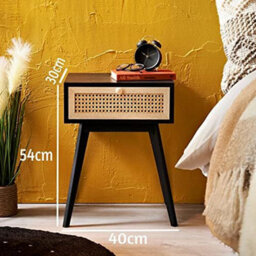 Spot On Dealz Bedside Table With 1 Drawer Mdf Wood Frame Cabinet With Rattan Decoration Wooden Legs Hallway - thumbnail 8