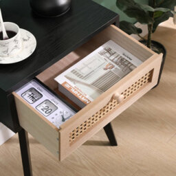 Spot On Dealz Bedside Table With 1 Drawer Mdf Wood Frame Cabinet With Rattan Decoration Wooden Legs Hallway - thumbnail 6