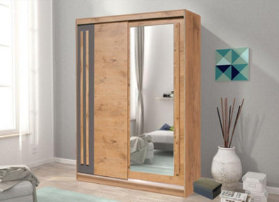 Arte Effect 2 Mirrored Sliding Door Wardrobe In Oak Lancelot - W1750mm H2160mm D590mm, Stylish And Organised - image 1