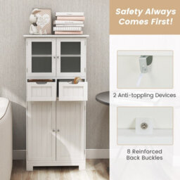 Costway 128 Cm Tall Bathroom Storage Cabinet Freestanding Floor Cabinet W/ Drawers-White - thumbnail 7