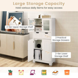 Costway 128 Cm Tall Bathroom Storage Cabinet Freestanding Floor Cabinet W/ Drawers-White - thumbnail 5