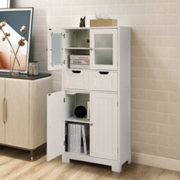 Costway 128 Cm Tall Bathroom Storage Cabinet Freestanding Floor Cabinet W/ Drawers-White - thumbnail 4