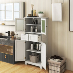 Costway 128 Cm Tall Bathroom Storage Cabinet Freestanding Floor Cabinet W/ Drawers-White - thumbnail 3