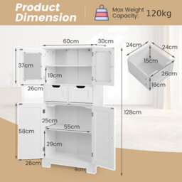 Costway 128 Cm Tall Bathroom Storage Cabinet Freestanding Floor Cabinet W/ Drawers-White - thumbnail 2
