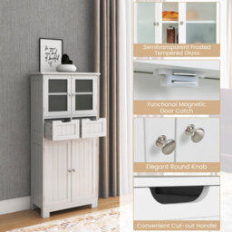 Costway 128 Cm Tall Bathroom Storage Cabinet Freestanding Floor Cabinet W/ Drawers-White - thumbnail 9