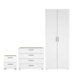 Wyld Haus Wilde Oak & White Gloss 3-Piece Bedroom Set - 2-Drawer Bedside, 4-Drawer Chest, 2-Door Wardrobe - thumbnail 2