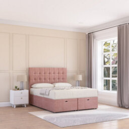 Sloomy Alabama End Lift Ottoman Bed 6Ft With Sprung Memory Mattress - Pink Plush & Headboard- Super King - thumbnail 2
