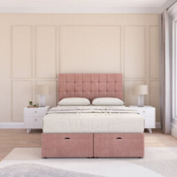 Sloomy Alabama End Lift Ottoman Bed 6Ft With Sprung Memory Mattress - Pink Plush & Headboard- Super King - thumbnail 3