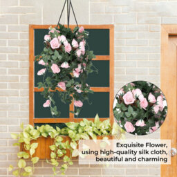 Neel Blue Pink Artificial Rose Flower Hanging Vines Silk Garland, 18 Flowers, 110Cm(3.6Ft) - thumbnail 5