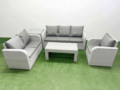 Fimous Pe Wicker 6 Seater Outdoor Rattan Furniture Sofa Sets Coffee Table Reclining Chair Loveseat Sofa Side Table - image 1