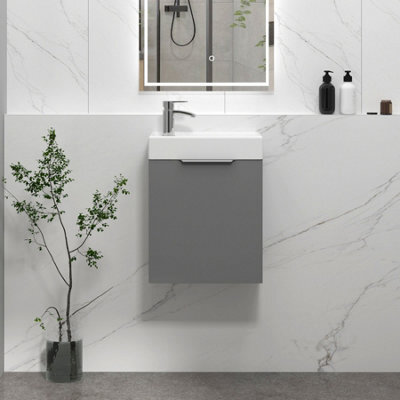 Royal Bathrooms Royal Bathroom Como 400mm Wall Hung Cloakroom Vanity Unit With 1 Tap Hole Ceramic Basin 1 Door Storage Cabinet - Indigo Grey Gloss - image 1