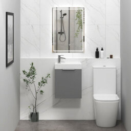 Royal Bathrooms Royal Bathroom Como 400mm Wall Hung Cloakroom Vanity Unit With 1 Tap Hole Ceramic Basin 1 Door Storage Cabinet - Indigo Grey Gloss - thumbnail 4