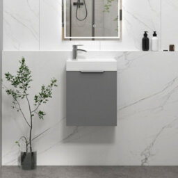 Royal Bathrooms Royal Bathroom Como 400mm Wall Hung Cloakroom Vanity Unit With 1 Tap Hole Ceramic Basin 1 Door Storage Cabinet - Indigo Grey Gloss - thumbnail 1