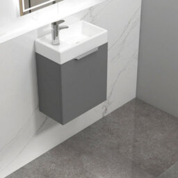 Royal Bathrooms Royal Bathroom Como 400mm Wall Hung Cloakroom Vanity Unit With 1 Tap Hole Ceramic Basin 1 Door Storage Cabinet - Indigo Grey Gloss - thumbnail 6