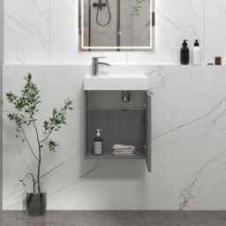 Royal Bathrooms Royal Bathroom Como 400mm Wall Hung Cloakroom Vanity Unit With 1 Tap Hole Ceramic Basin 1 Door Storage Cabinet - Indigo Grey Gloss - thumbnail 5