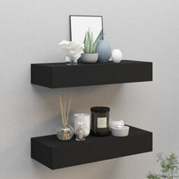 Berkfield Wall-Mounted Drawer Shelves 2 Pcs Black 60X23.5X10Cm Mdf - thumbnail 1