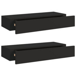 Berkfield Wall-Mounted Drawer Shelves 2 Pcs Black 60X23.5X10Cm Mdf - thumbnail 2