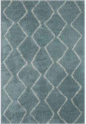 The Rugs Moroccan Shaggy Rugs And Runners Soft Fluffy Wavy Trellis Design High Pile Duck Egg Blue And Ivory Living Room Kitchen Hallway 850 - image 1