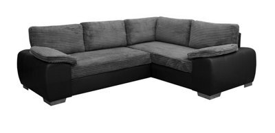 Enzo Sofa Bed With Storage Right Black And Grey Fabric Faxu Leather - image 1