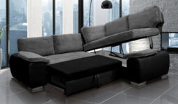 Enzo Sofa Bed With Storage Right Black And Grey Fabric Faxu Leather - thumbnail 3