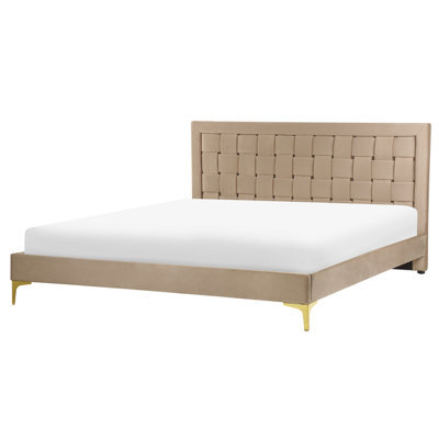 Beliani Bed Velvet Limoux 160 X 200 Cm (Eu King Size) Taupe - image 1